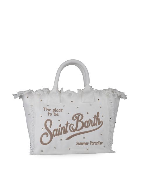 Borsa Vanity in cotone Bianco con strass Mc2 Saint Barth | VANITY00654H STRASS BIG 1910 EMB